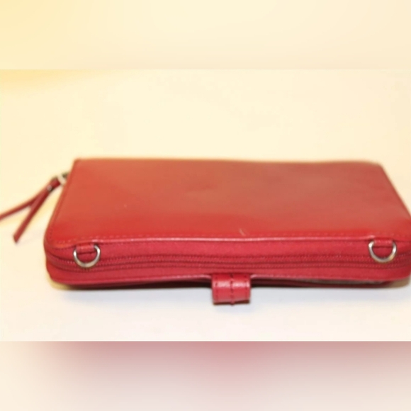 The Sak Red Leather Clutch Large Smartphone Wallet Zip Around Wristlet crossbody - Picture 6 of 15